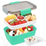 Bugucat Bento Box 2000 ML, 4 Bölmeli Tepsi ile Beslenme Kutusu Salata Öğle Yemeği Kabı, Sosluk Kabı ile Salata Kasesi, Yiyecek Meyve Atıştırmalıkları için Yemek Hazırlama Kapları, Dahili Yeniden Kullanılabilir Kaşık