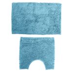BUGUUYO 2 Adet Banyo Kaymaz Halı Ultra Modern Duş Paspası Büyük Dokulu Şönil Kilim Için Banyo Olmayan Jüt Yıkanabilir Halılar Emici Küvet Bathmats Akın Yumuşak Yıkanabilir Kilim Avcı Blue
