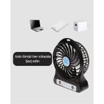 Buğz Şarjlı USB Fan – Masaüstü Mini Vantilatör, Taşınabilir, Işıklı, 3 Kademeli, Sessiz