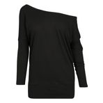 Build Your Brand Batwing Uzun Kollu Siyah Kadın T-shirt