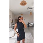 Buket Teke Denim Lacivert Yan Büzgülü Kolsuz Elbise