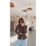 Buket Teke Kahverengi Tam Boy Çıtçıt Modal Bluz