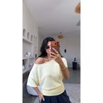 Buket Teke Limon Sarı Omzu Açık Kısa Kollu Modal Bluz