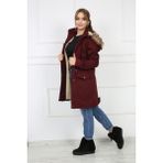 Buket Tekstil Kadın Bordo Peluşlu Oversize Gabardin Kumaş Içi Suni Kürklü Kaban Mont - XL