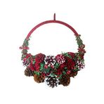 BUKIRO Yılbaşı Kapı Çelenk Yılbaşı Duvar Süsleri Kozalak El Yapımı Yılbaşı Doğal Kapı Süsü 33x 33 Cm (Kırmızı)