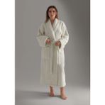 Bukle Bornoz, Şal Yaka Bornoz ,%100 Pamuklu Kadın / Erkek Unisex Bornoz - Krem
