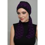 BUKLET BANDANA BAĞLAMALI SİYAH MOR HAZIR TÜRBAN TESETTÜR BONE