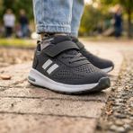 Bukond Çocuk Günlük Yumuşak Rahat Taban Triko Cırt Bantlı Spor Ayakkabı Sneaker - Füme - Beyaz