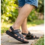 Bukond Erkek Hakiki Deri Sandalet Yumuşak Puf Yazlık Ortopedik Sandalet - Siyah