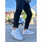 Bukond Kalın Yüksek Taban Çift Bant Erkek Günlük Ayakkabı Sneaker Spor Ayakkabı - Beyaz