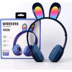 Bukrem Store P47R Tavşan Kulaklı Rgb Işıklı Bluetooth 5.0 Kablosuz Kulaklık - Lacivert
