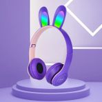 Bukrem Store P47R Tavşan Kulaklı Rgb Işıklı Bluetooth 5.0 Kablosuz Kulaklık - Mor