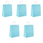 Büküm Saplı Kraft Kağıt Çanta Karton Hediyelik Poşet Torba - Açık Mavi -18x24 Cm. - 5 Adetlik Paket