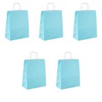 Büküm Saplı Kraft Kağıt Karton Hediyelik Çanta Poşet Torba - Mavi - 25x31 Cm. - 5 Adetlik 1 Paket