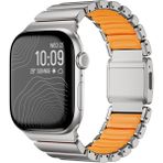 BuLand Store Apple Watch 42MM Siltal 151 Metal Silikon Kordon - Gümüş - Turuncu