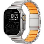 BuLand Store Apple Watch Ultra 49MM Siltal 151 Metal Silikon Kordon - Gümüş - Turuncu