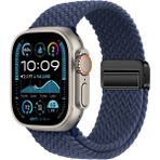 BuLand Store Apple Watch Ultra/Ultra 2/Ultra 3 49MM Yumuşak Dokuluörgü Tasarımlı Hasır Kordon Strap Kayış - Lacivert - Apple Watch Ultra/Ultra 2 49mm