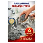 Bulaşık Teli Ovma Teli 4 Adet Pratik Ekonomik Toptel Sürtme Teli Lavabo Mutfak Banyo Temizlik Teli Sert Yüzey İçin