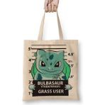 Bulbasaur Bad Boy Pokemon Bez Çanta Uzun Saplı - Açık Bej - 40 X 40