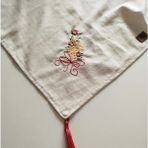 Buldan Ham Keten Püsküllü Otantik Yumuşacık Nakışlı 115X115 cm Masa Örtüsü - Beyaz - Turuncu - 115 x 115 cm