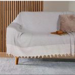 Buldan İşi Kaymaz Pamuklu Koltuk Örtüsü 170x210 Cm Koltuk Şalı Çekyat Kanepe Örtüsü (Açık Gri)