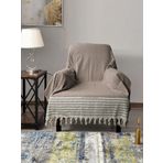 Buldan İşi Kolları Örten Pamuklu Tekli Koltuk Berjer Örtüsü 180x150 cm Pamuk Dokuma (Kahverengi)