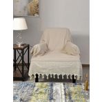 Buldan İşi Kolları Örten Pamuklu Tekli Koltuk Berjer Örtüsü 180x150 cm Pamuk Dokuma (Vizon)