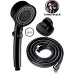Bulitra Turbo Pervaneli 5 Fonksiyonlu Duş Başlığı Duş Hortumu 150 cm ve Mafsal Set (Siyah)