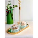 Bulud Design Lüks Dekoratif Kokulu Şakayık Çiçek Mum - Kristal Cam Kasede Özel Tasarım 2'li Set - Gold Aynalı Tepsi Hediyelik Estetik & Ev Aksesuarı - Sütlü Kahverengi - Altın