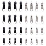 BULULUSHOP Fermuar yedek 32 adet 4 farklı boyutta evrensel anında sabitleme fermuar onarım kiti, yedek fermuar sürgüsü, kendinden engelleyici, metal set, ceket, bavul, kıyafet, ayakkabı için (gümüş ve siyah)