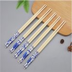 Bulut 5 Çift Desenli Yıkanabilir Doğal Bambu Yemek Çubuğu Chopstick - Mavi