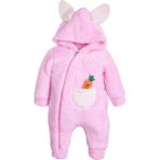 Bulut Baby Mutlu Tavşan Unisex Fermuarlı Kışlık Bebek Uyku Tulumu Bebek Tulumu Bebek Kostümü - Pembe - 0-3 M