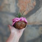 Bulut Bandanalı Kız Saksı 12 x 9 cm - Pembe