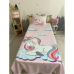 Bulutlu Unicorn Bebek ve Çocuk Baza Pike Takımı ve Yastık Kılıfı ( Tek Kişilik ) - Renkli