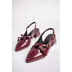 Bulutmod BA04532 Bordo Kadın Rugan Çapraz Kemer Tokalı Günlük 4cm Topuklu Ayakkabı - Bordo - 37