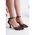 Bulutmod BA04602 Kadın Acı Kahve Incili Elek Abiye Klasik 8 cm Topuklu Ayakkabı - 37 - Kahverengi