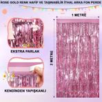BulutRetail Ekstra Metalize Parlak Saçaklı Arka Fon Perde Rose Gold