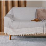 Bumedo Buldan İşi Kaymaz Pamuklu Koltuk Örtüsü 170x210 Cm Koltuk Şalı Çekyat Kanepe Örtüsü (Açık Gri)
