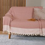 Bumedo Buldan İşi Kaymaz Pamuklu Koltuk Örtüsü 170x210 Cm Koltuk Şalı Çekyat Kanepe Örtüsü (Kiremit)
