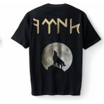 Bumeta Bozkurt Kurt Türk Dolunay Göktürkçe Ay Baskılı Oversize Unisex Tişört T-Shirt - Siyah - XL