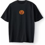 Bumeta Halloween Pumpkin Face Bal Kabağı Oversize Unisex Tişört T-Shirt - Siyah