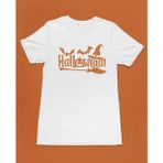 Bumeta Halloween Yarasa Balkabağı Cadı Şapkası ve Süpürge Turuncu Unisex Tişört T-Shirt - Beyaz - 2XL
