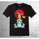 BUMETA Naruto Pikachu Balbazar Bulbasaur Anime Ninja Japanese Tişört Çocuk T-Shirt - 11 - 12 Yaş - Siyah