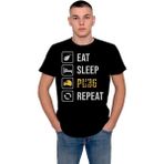 BUMETA Pubg Eat Sleep Pubg Repeat Ye Uyu Oyna Tekrarla Tişört T-Shirt - Siyah