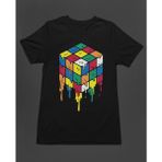 Bumeta Rubik Zeka Küpü Renkli Kombinasyon Akışkan Baskılı Unisex Tişört T-Shirt - Siyah - 2XL