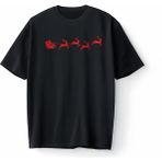 Bumeta Yılbaşı Santa Claus Geyik Silüet Noel Baba Baskılı Oversize Unisex Tişört T-Shirt - Siyah - 2XL
