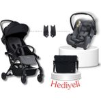 Bumprider Connect³ Black-Grey Melange Bebek Arabası & Connect TRN Grup 0+ Oto Koltuğu Grey & Oto Koltuk Adaptörü
