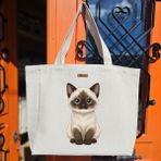 Bumudur Aksesuar Büyüleyici Mavi Gözlü Kedi Charming Blue Eyed Cat Baskılıı Naturel Kanvas Bez Çanta Sap Beyaz Cırt Cırtlı Suluk Tutuculu - Büyük - Büyük Baskı - 130-Krem Rengi