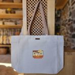 Bumudur Aksesuar Dada Kahve Retro Coffee Shop Sign Baskılı Naturel Kanvas Bez Çanta Açık Sap Beyaz Cırt Cırtlı Suluk Tutuculu - Küçük - Küçük Baskı - 130-Krem Rengi
