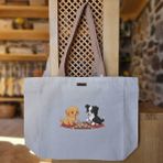 Bumudur Aksesuar Şah Mat Sevimli Köpekler Oyun Başında Checkmate Cute Dogs At Play Baskılı Naturel Kanvas Bez Çanta Açık Kahve Sap Beyaz Cırt Cırtlı Suluk Tutuculu - Büyük - Büyük Baskı - 130-Krem Rengi